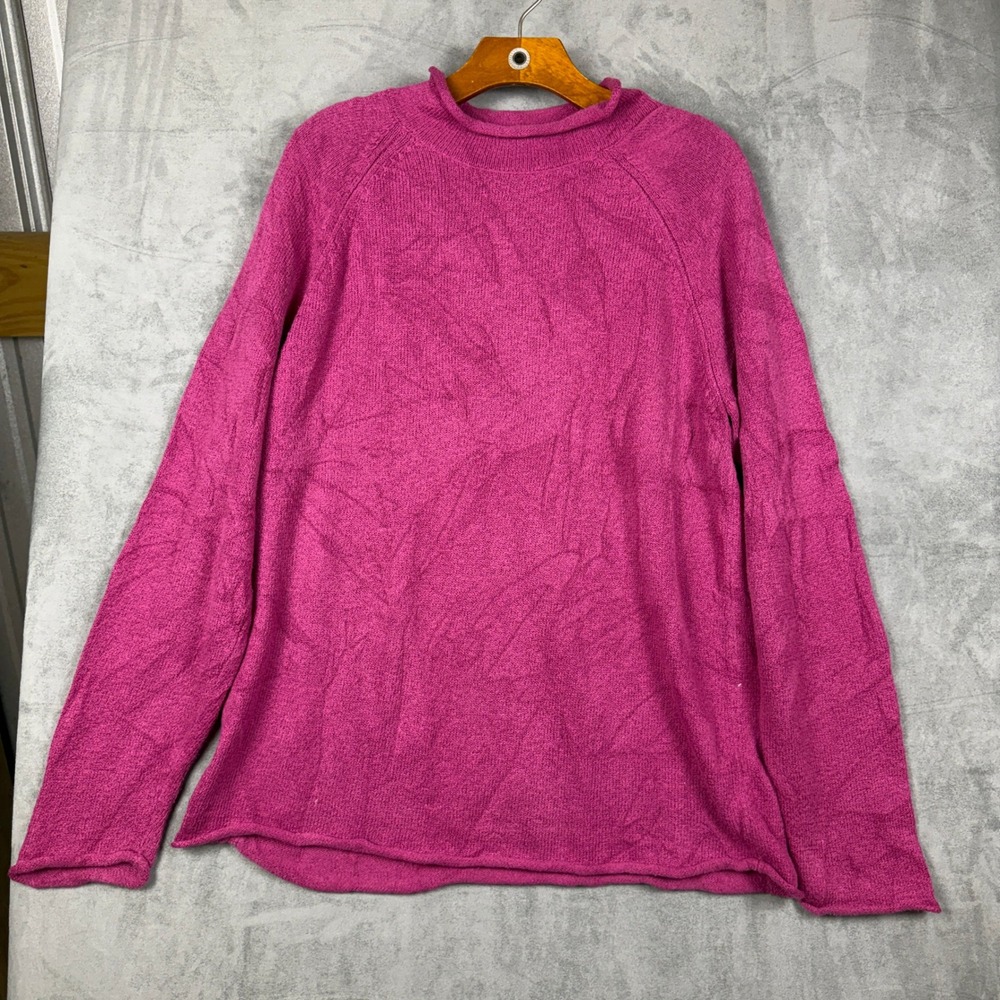 Orvis Womens Magenta Pink Cotton Blend Rolled Mock Neck Raglan Sweater Large